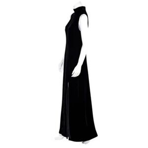 Georgio Armani Sz 44 US 8 Black Long Velvet Dress Formal Gown Mock Neck Slit